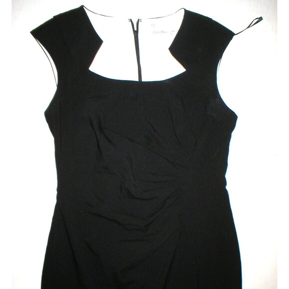 New Calvin Klein 10 Womens Sheath Dress Black Work Date Ruched Waist Cap Sleeves - Picture 6 of 8